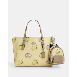 Coach Mini Court Backpack Bag Charm with Lemon Print Sv/Garden Glade Leather NWT