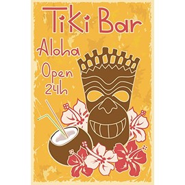 DekoNo7 Tin Sign 30 x 20 cm Vintage Tiki Bar Aloha Open 24h