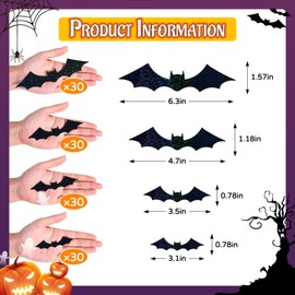 60 Pcs 3D Sequined Purple Butterfly Wall Decor Stickers, 5 Styles 3 Sizes, Holographic Butterfly Decor for Kids Dorm Room & Wedding Decor (Black Bat)