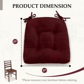 HARBOREST Chair Cushions for Dining Chairs Set of 4 - Chenille Tufted Kitchen Chair Cushions with Ties and Non-Slip Bottom, Foam Chair Pads for Dining Chairs, 17" x 17", Burgundy