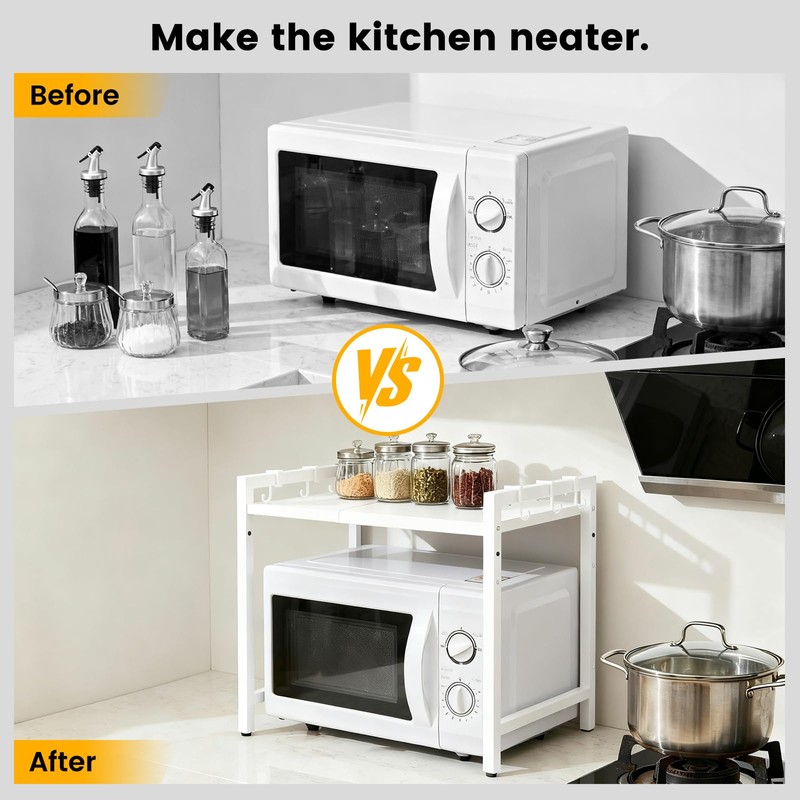 Kaixin Rabbit Extensible Microwave Oven Stand, Adjustable Metal Storage Shelf,