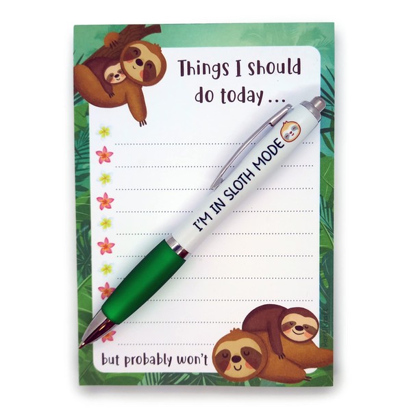 Cute Sloth To Do List Notepad and Pen Gift Set