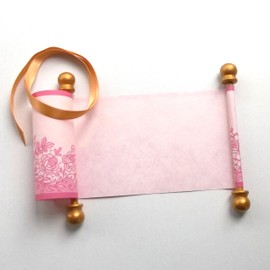 Small blank scroll in pink with gold accents - 3.5x8" paper with lace roses design (One scroll)