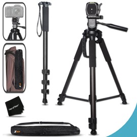 Durable Pro Grade 75 inch Tripod + 72 inch Pro Monopod W/Convenient Backpack Style Carrying Case for Canon EOS 70D 60D 7D 6D 5D 7D Mark II EOS Rebel T6i T6S T5i T5 T4i T3i T3 T2i DSLR Cameras