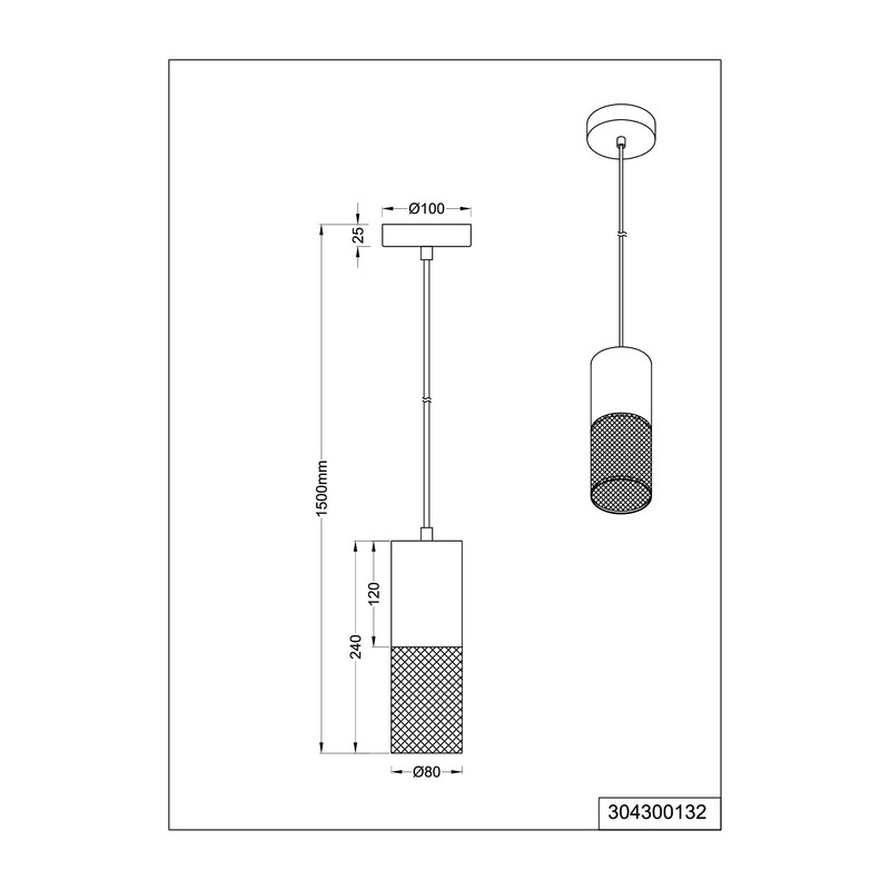 Trio Leuchten Tosh 304300132 Pendant Light Metal Black Matt Wood