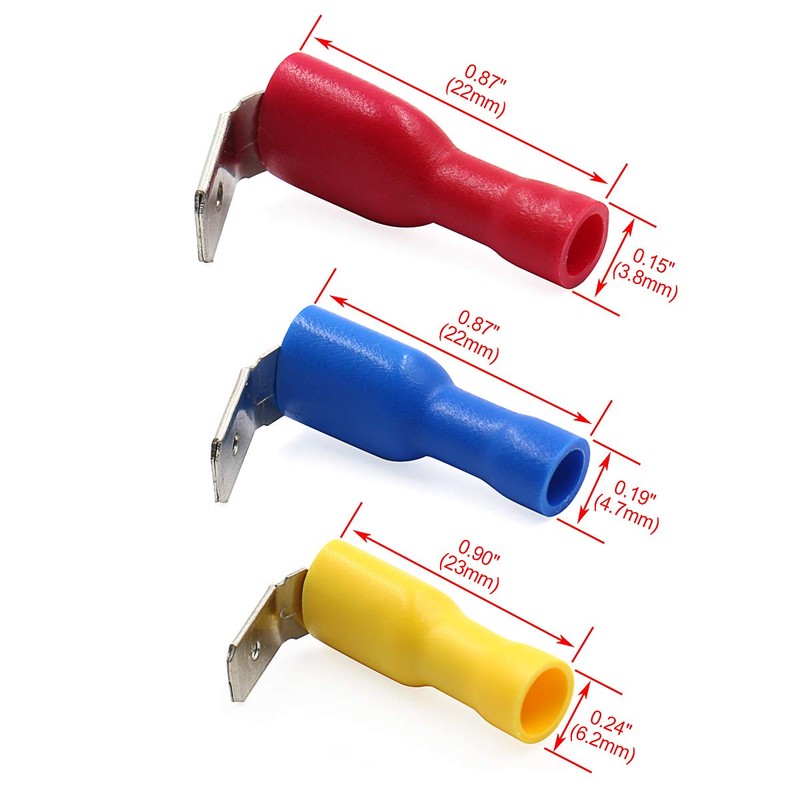 Baomain 1/4" Piggyback Spade Crimp Terminal Connector 0.5-6.0mm² 22-10 AWG