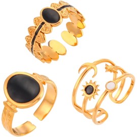 Omky Set Anillos 3 piezas Ajustables, Acero Inoxidable con Baño de Oro 18k - Joyería y Accesorios para Mujer Regalo Mamá Novia - Talla 7