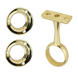 Merriway BH04426 (3 Pcs) Brass Plated Wardrobe Rod Rail Centre Support & 2 x End Support Brackets, 25mm (1 inch) - Pack of 3 Pieces