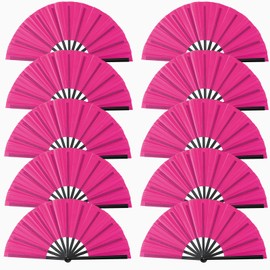 Oncpcare 10 Pcs Boots on The Ground Hand Fan Bulk, Folding Popping Clacking Fans for Line Dancing (Rose Red)