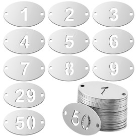 Hicarer Metal Numbered Tags Stainless Steel Number ID Key Tags with Holes Numbered Key Rings Chain (50 Pcs,1-50, Oval)