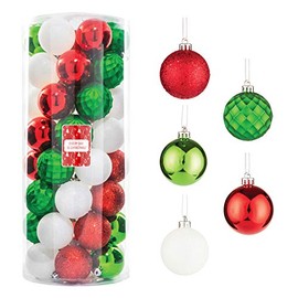 Every Day is Christmas 50ct 57mm/ 2.24â Christmas Ornaments, Shatterproof Christmas Tree Ornaments Set, Christmas Balls Decoration (Green, Red, White)