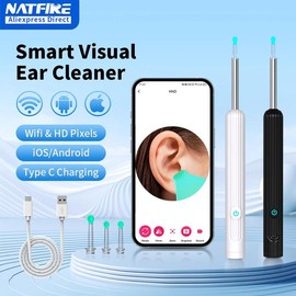 Smart Visual Ear Cleaner with Camera  Ear Sticks USB C Charging Ear Wax Removal Tool WIFI Connection 6 LED Lights Earpick Silicone Ear Wax Removal Kit with Camera waterproof - Color: White