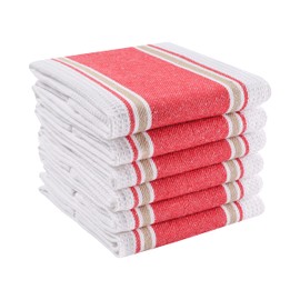 LFH Home Kitchen Dish Towels - 100% Natural Cotton Highly Absorbent Quick Dry Machine Washable Dish Cloths Tea Towels Bar Towels Washing Drying Dishes and Household - 18x28 Inch - Red