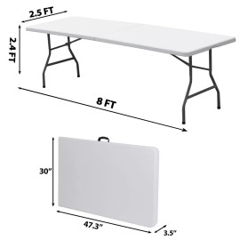 Segawe 2PCS Folable Table 8FT Dining Table w/Handle Lock Picnic Camping Table Outdoor