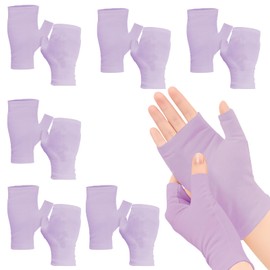6 Pairs Cotton Gloves Eczema, Cotton Eczema Gloves for Women and Men, Touchscreen Fingerless Black Gloves for Art Handling, Fingerless Moisturizing Gloves for Dry Hands Overnight Skin Protect (Purple)