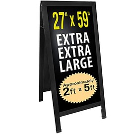 Excello Global Products Sandwich Board Sidewalk Chalkboard Sign: Reinforced, Heavy-Duty/Double Sided/Large 59x27 Chalk Board Standing Sign A-Frame (Black)