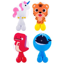 Farber Baby Toothbrush Holder, Kids Toothbrush Holder Set with Suction Cup Hook Wall Mounted Organizer | Toddler Kids Bathroom Accessories and Decor | Unicorn/Cheetah/Dino/Whale – 4 Pack