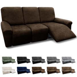 Pfrstuv Couch Cover 8-Pieces Sofa Covers Washable Recliner Sofa Covers 3 Seater Leather Look Recliner Slipcovers with Pockets Spandex Fabric Furniture Covers(Recliner Sofa, Coffee)