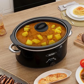 Sunvivi 4QT Slow Cooker & Mini Food Warmer with 3 Heating Settings, Removable Ceramic Pot, Dishwasher Safe Glass Lid, Stainless Steel