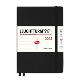 LEUCHTTURM1917 365942 Weekly Planner Medium (A5) 2023, 12 Months, Black, English