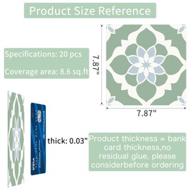 MORCART 20PCS Peel and Stick Floor Tile: 7.87"x7.87" Waterproof Vinyl Flooring, DIY Floor and Wall Decoration for Bathroom, Kitchen, Bedroom, Stairs, Entryway (Jasmine Green)