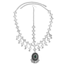 OIDIMS Vintage Headband for Women Adjustable Head Chain Cubic Zirconia Forehead Jewelry Jhumka Tassels Bridal Wedding Accessories Indian Festival Headpiece for Prom Special Occasions (Green, Silver)