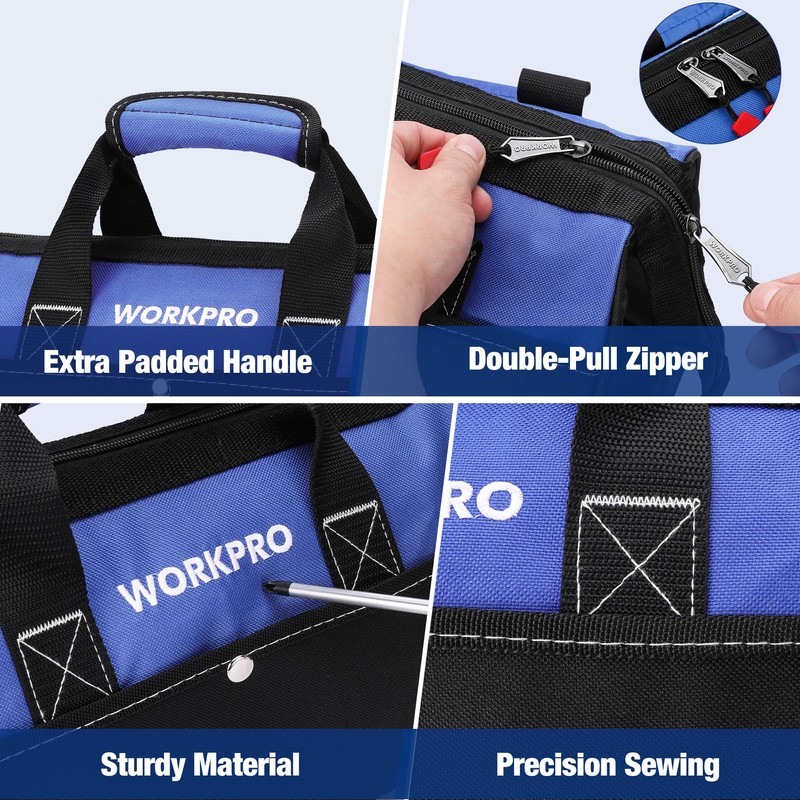 WORKPRO 13-inch Tool Bag, Wide Mouth Tool Tote Bag with