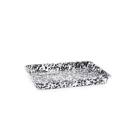 Enamelware Small Rectangular Tray, 11.25 x 9 inches, Black/White Splatter (Single)