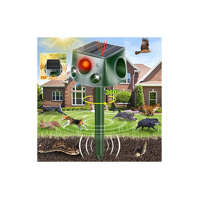 Solar Ultrasonic Animal Repeller, 4 Sided 360° Cat Repellent Outdoor