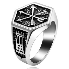 Ulovedio Men's Stainless Steel Hexagon Arrows Wide Band Punk Cocktail Rings for Men Boys Birthday Y522 (Q)
