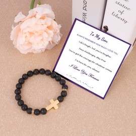 MILAKOO Lords Prayer Christian Religious Gifts for Son Lava Rock Stone Beads Bracelets from Mom Dad