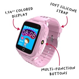 CELLY Kidswatch Waterproof Phone Watch for Children - 4G, Calls, Messages, School Mode, SOS Function, GPS, Camera and Pedometer, pink, Classic