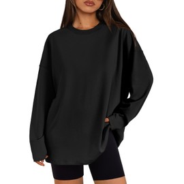 Trendy Queen Womens Oversized Pullover Long Sleeve Shirts Casual Fall Fashion 2024 Winter Clothes Black M