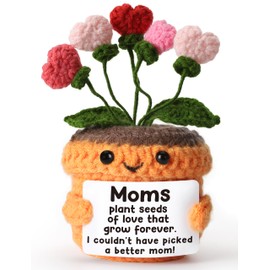 MAMAGIFTREE Mother's Day Crochet Heart Flower Pot with Message Card for Your Love Mom, Mother-in-Law, Sentimental Gifts for Mom from Daughter Son, Present Ideas for Mama Bonus Step Mothers, Birthday