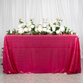 AMZLOKAE Hot Pink Tablecloth 60X102 Inch, Sequin Tablecloths Rectangular, Shimmer Pink Table Cloth for Rectangle Table, Glitter Linen for Birthday,Party Decor, Mermaid Tables Overlay