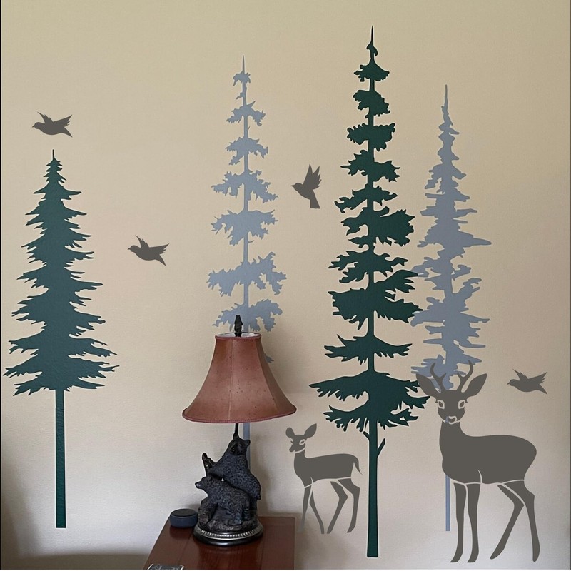 Large Pine Tree Stencils for Painting on Wood Fence Giant