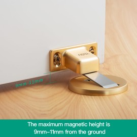 YAGU 1 Pack Magnetic Door Stopper, Invisible Door Catch with Dual Adhesive and Conceal Screw Mount No Drilling, Zinc Alloy Magnetic Floor Mount Door Holder for Bottom of Door (Brushed Gold)