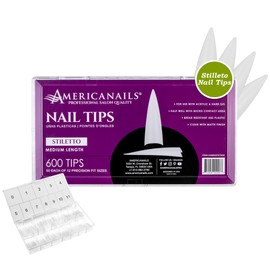 Americanails Nail Tips - Stiletto 600ct– Ideal for Acrylic and Hard Gel, Break Resistant ABS Plastic, Clear Matte Finish, Half Well with Micro Contact Area