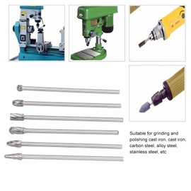 6pcs Carbide Burrs Set Lengthen Carbide Burr Tungsten Steel Solid Rotate Cylinder Head Porting Kit for Woodworking Drilling Carving