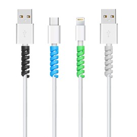 Jetec 12 Pieces Highly Flexible Silicone Micro USB Protector, Mouse Cable Protector, Suit for All Cell Phones, Computers and Chargers (Gray, Black, Blue, Green)