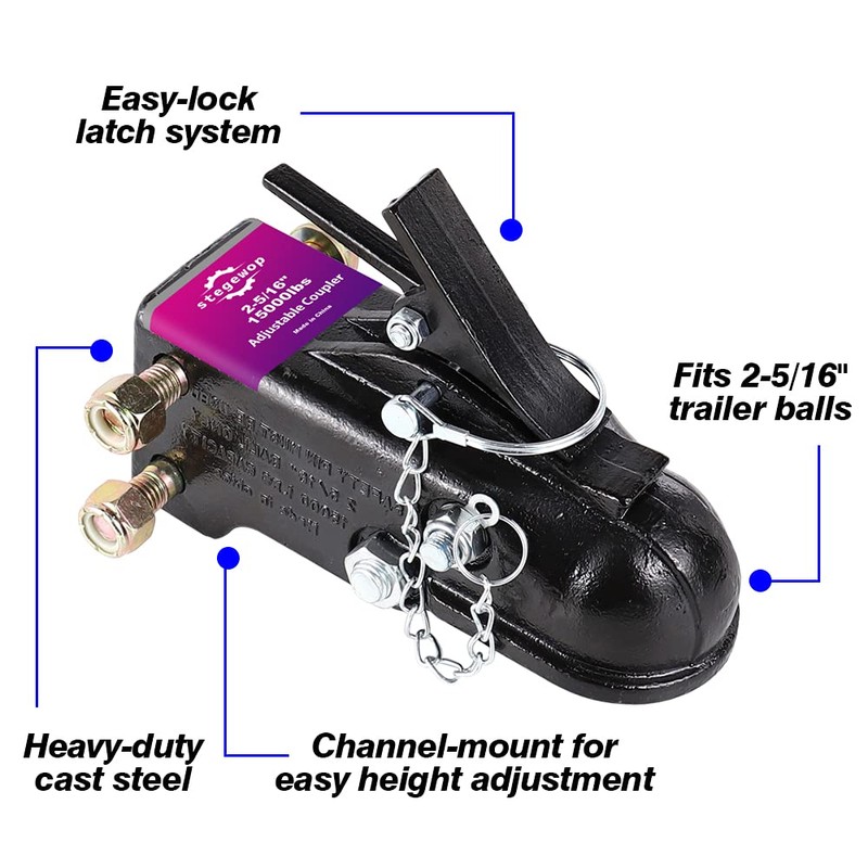 2-5/16" Heavy Duty Adjustable Trailer Coupler Channel-Mount SAE Class IV