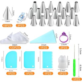 Kits de 150 Piezas Boquillas para Manga Pastelera,Cake Decoration Tool,Reutilizable Herramientas para Repostería, con 120 mangas pasteleras y 18 Boquillas pasteleras de Acero Inoxidable