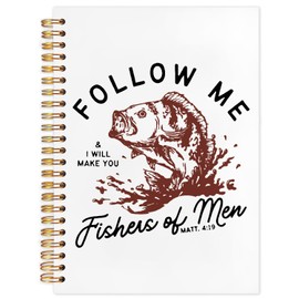 WUCHJ Red Retro Fish Christian Notebook,Boys Religious Notebook, Matthew 4:19 Bible Verse Journal, Religious Scripture Spiral Notebook Journal for Note Taking, Christian Faith Based Gifts for Women Men, 5.5x8.3 Inch