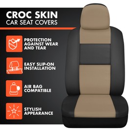 BDK Faux Leather Car Seat Cover Full Set - Front & Rear Split Bench Beige Seat Covers for SUV & Truck Seat Covers, Airbag Compatible - Interior Protective Seat Covers for Car Seats & Car Accessories