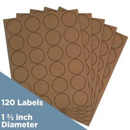 JAM Paper® - Natural Brown Kraft Circle Label Sticker Seals- 1 2/3 inch Diameter (1.66") - 120 Sticky Labels per Pack