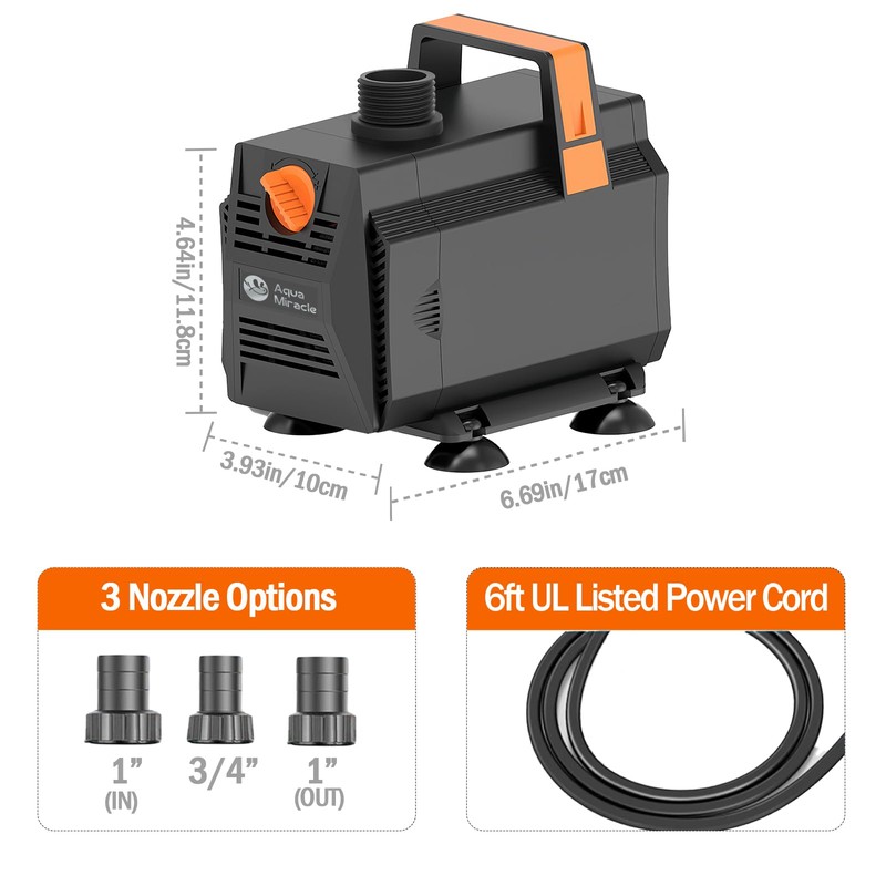 AquaMiracle 1200GPH Aquarium Water Pumps (4500L/H, 70W) Fountain Pump Pond