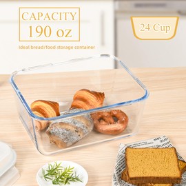 GEHE Glass Bread Box Airtight Bread Container, 190oz / 24Cup Large Glass Storage Containers with Lids, Ideal Airtight Food Storage Containers, Roasting Turkey/Chicken/Bread, Oven & Dishwasher Safe