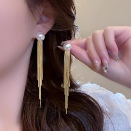 Silver Tassel Earrings for Women Boho Earrings Wedding Earrings Jewelry for Brides Rhinestone Chandelier Earrings Gifts (I)