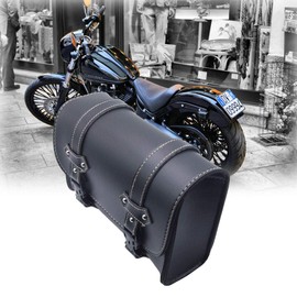 RILOER Motorcycle Saddle Bags Black Leather Storage Box Side Pockets with PU Leather Bar