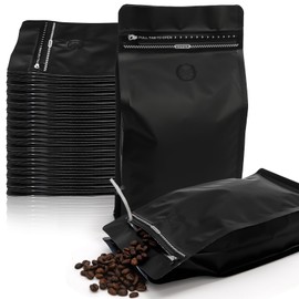 ZOOFOX 50 Pack 1 Lb Coffee Bags, Resealable Vented Bags for Small Business, Heat Seal Foil Packaging Zipper Pouches for Home or Store